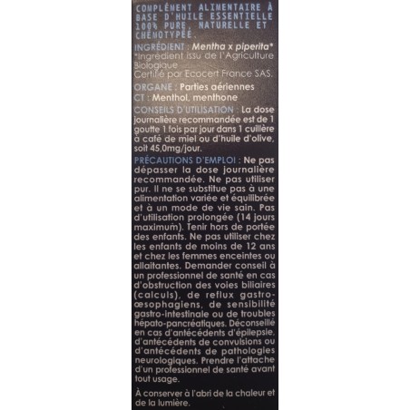 HUILE ESSENTIELLE - MENTHE POIVRÉE BIO