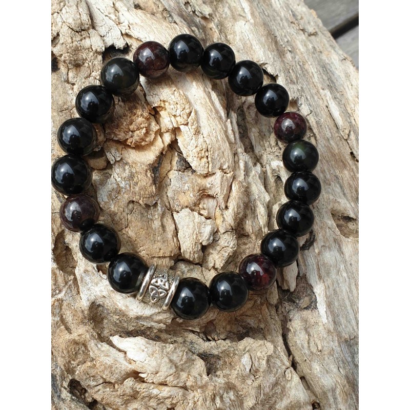 Bracelet Obsidienne dorée + Grenat 'Triskel' Bracelet Obsidienne dorée + Grenat 'Triskel'